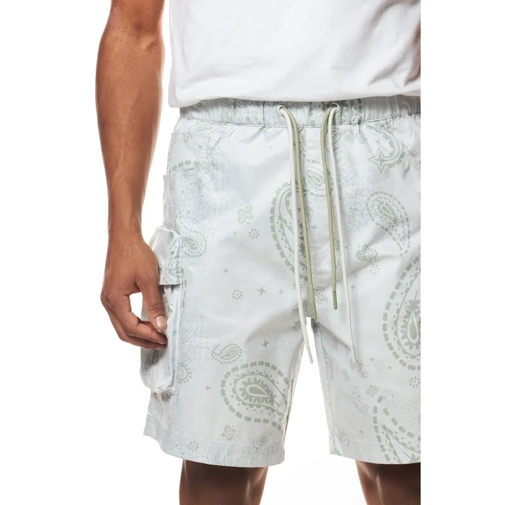 Printed Utility Windbreaker Shorts - Sage