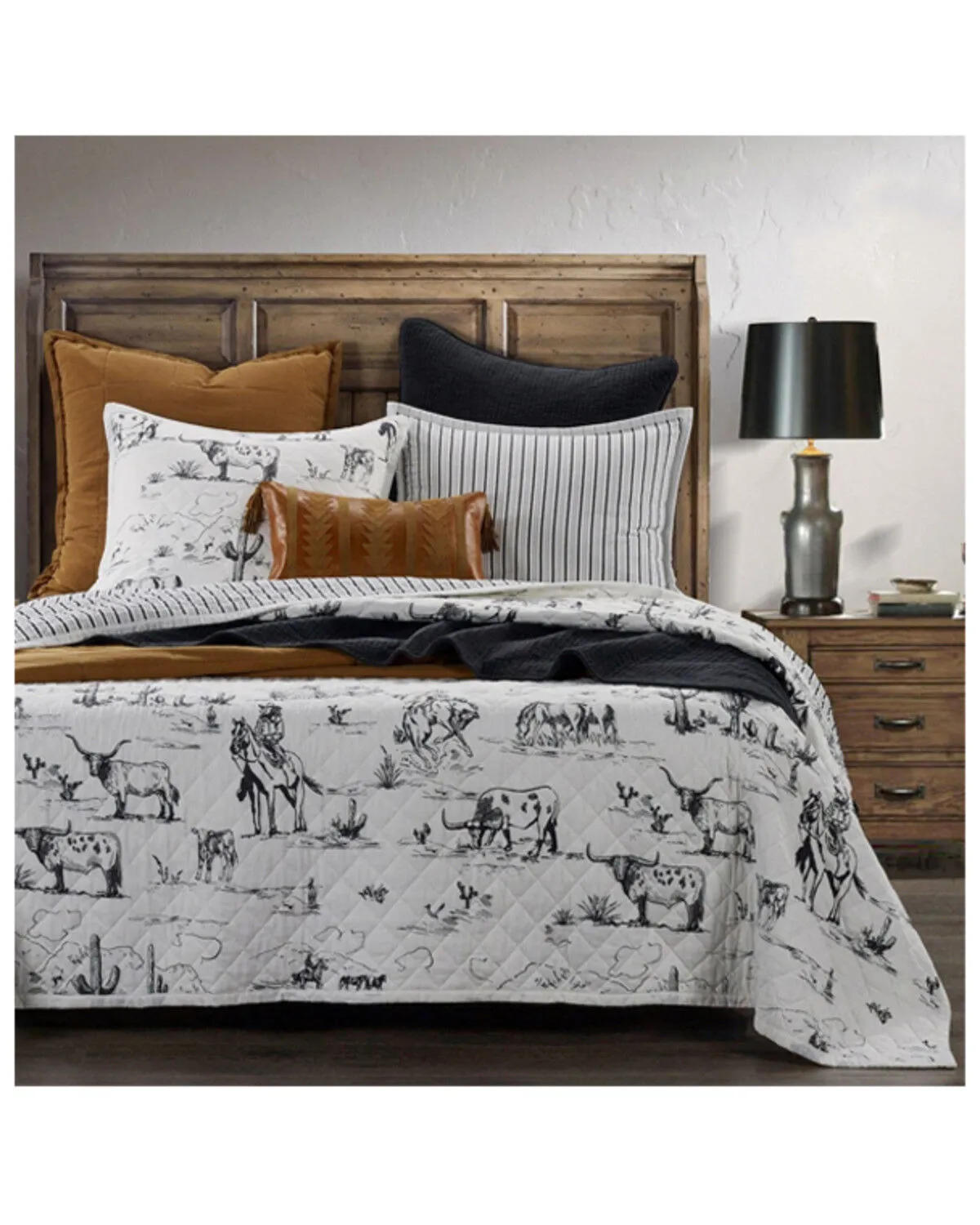 Product Name:  HiEnd Accents Black Ranch Life Western Toile Reversible 2-Piece Twin Quilt Set