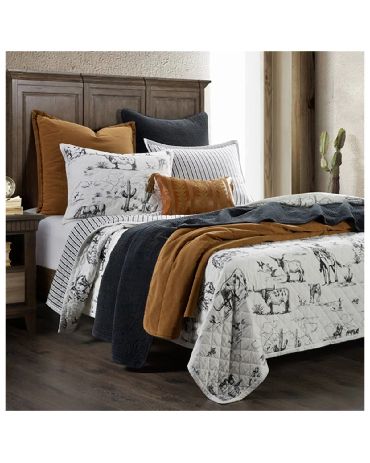 Product Name:  HiEnd Accents Black Ranch Life Western Toile Reversible 2-Piece Twin Quilt Set