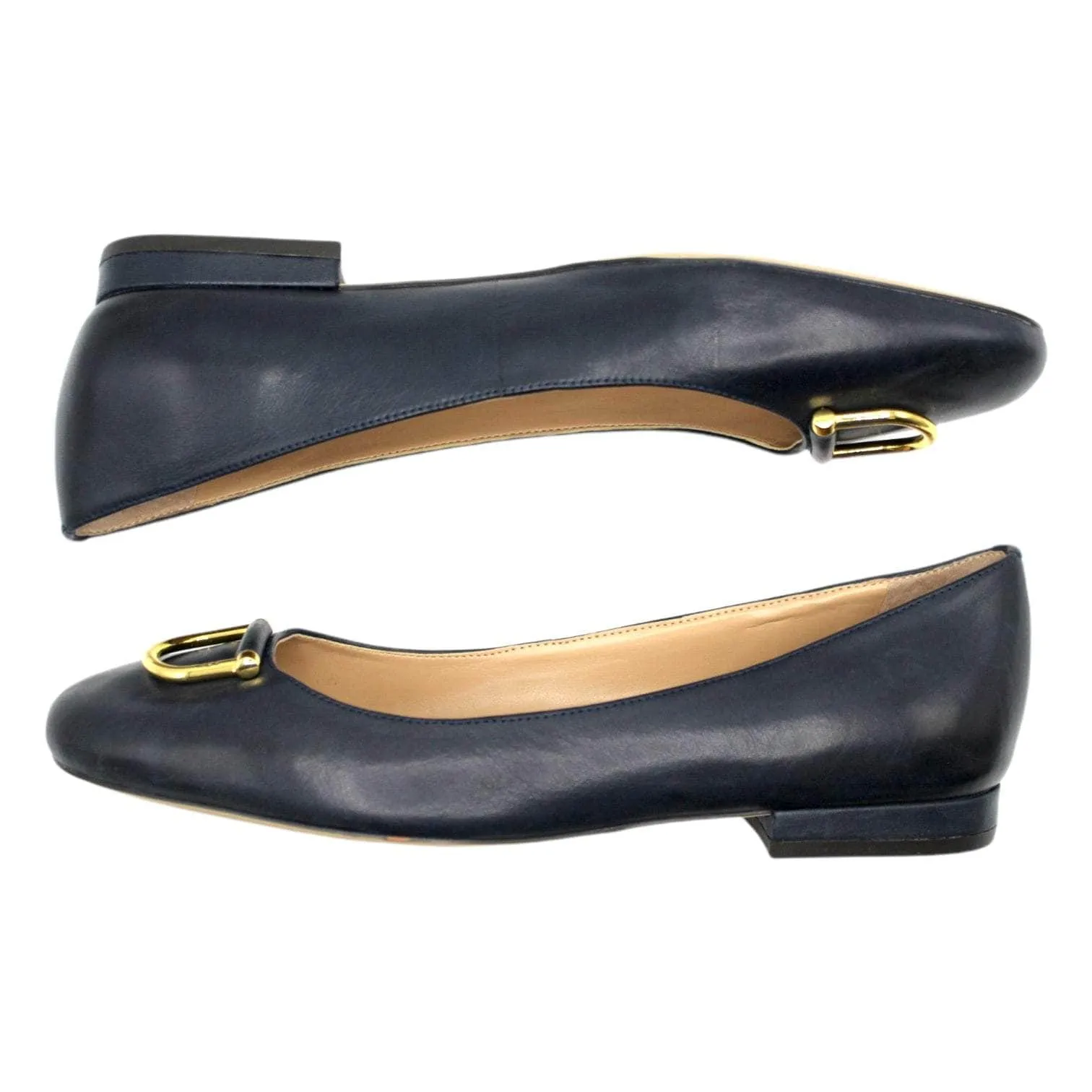 Ralph Lauren Navy Blue Leather Ballet Flats