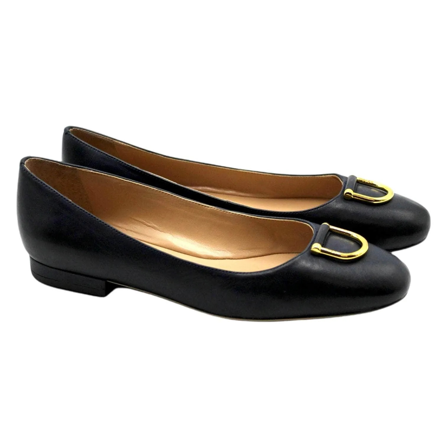 Ralph Lauren Navy Blue Leather Ballet Flats