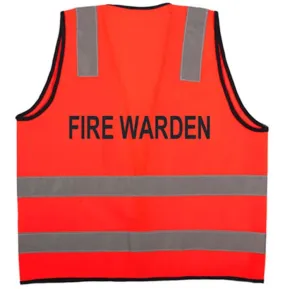 Red Fire Warden Vest with Reflectice Tape 'H Pattern Screen Printed with Fire Warden in Black on Back