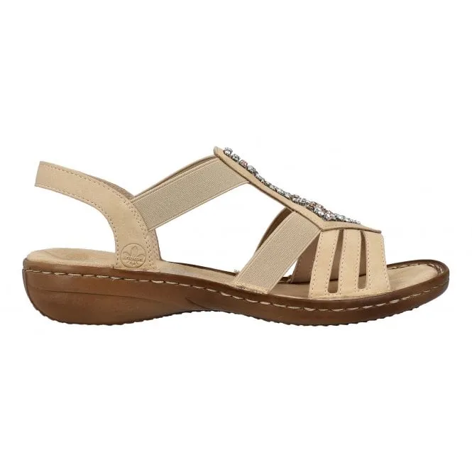 Rieker  Womens 60803-20 Tan Elasticated T-Bar Sandals