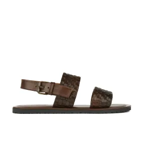 RIVIERA BROWN - Men's leather sandals with wide woven leather double straps