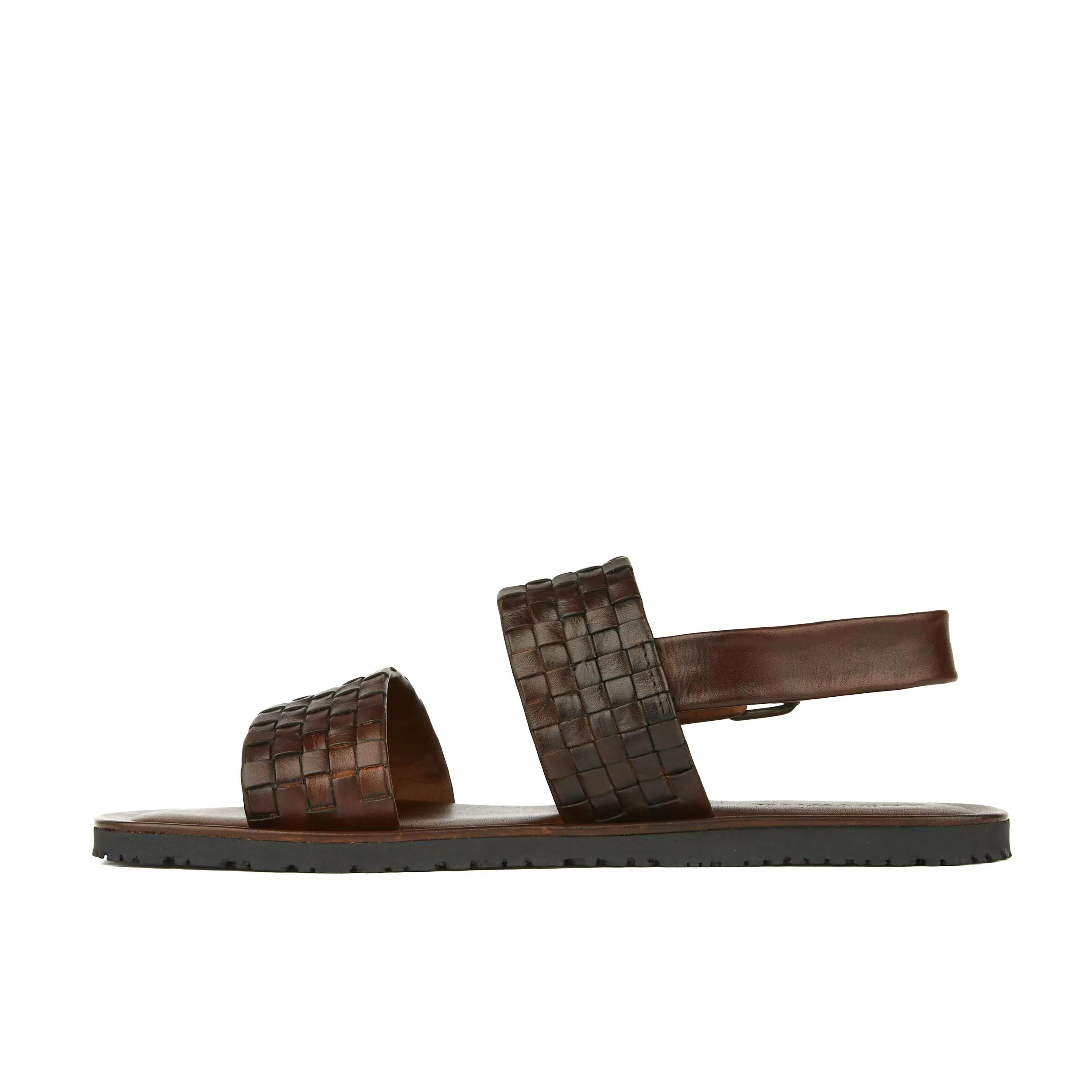 RIVIERA BROWN - Men's leather sandals with wide woven leather double straps