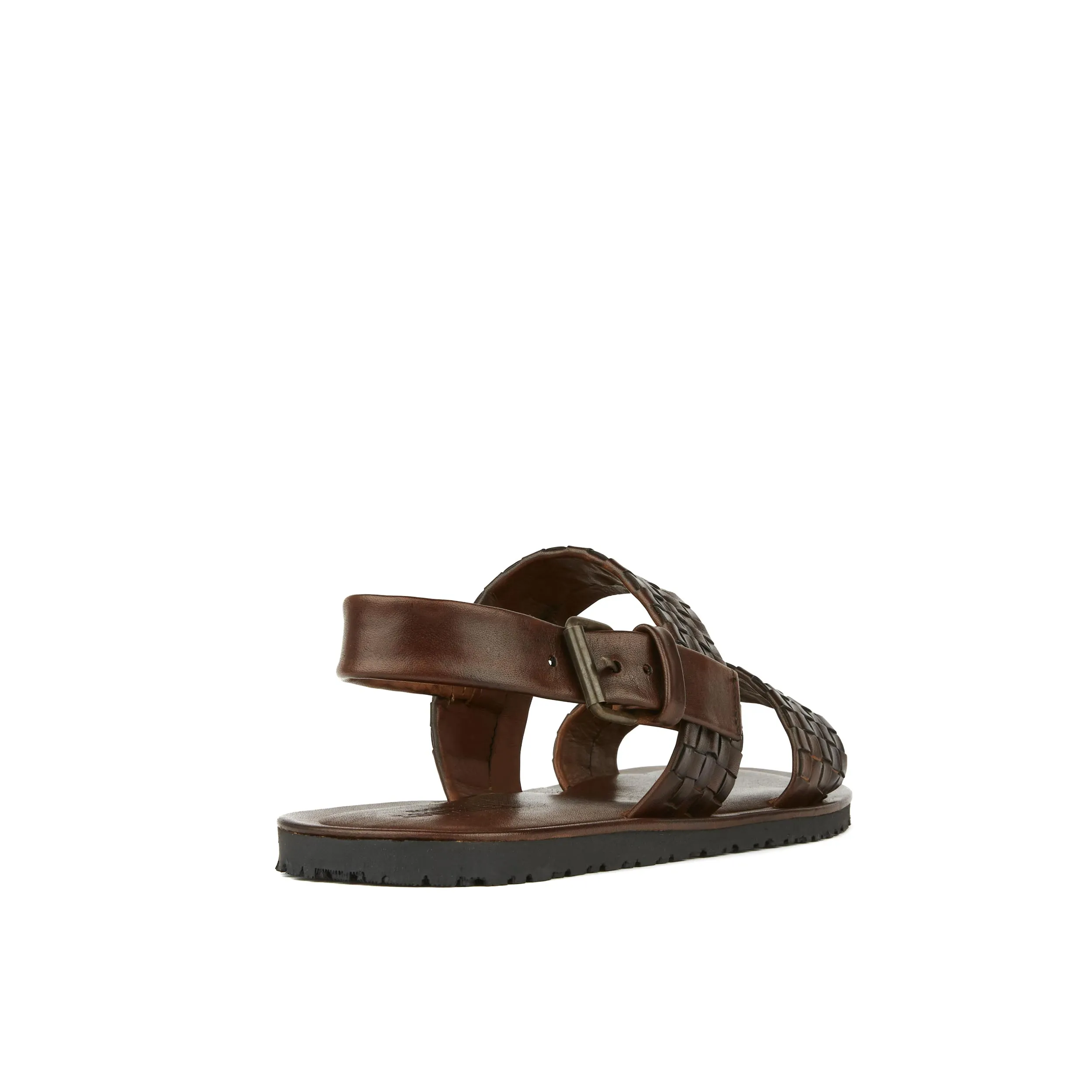 RIVIERA BROWN - Men's leather sandals with wide woven leather double straps