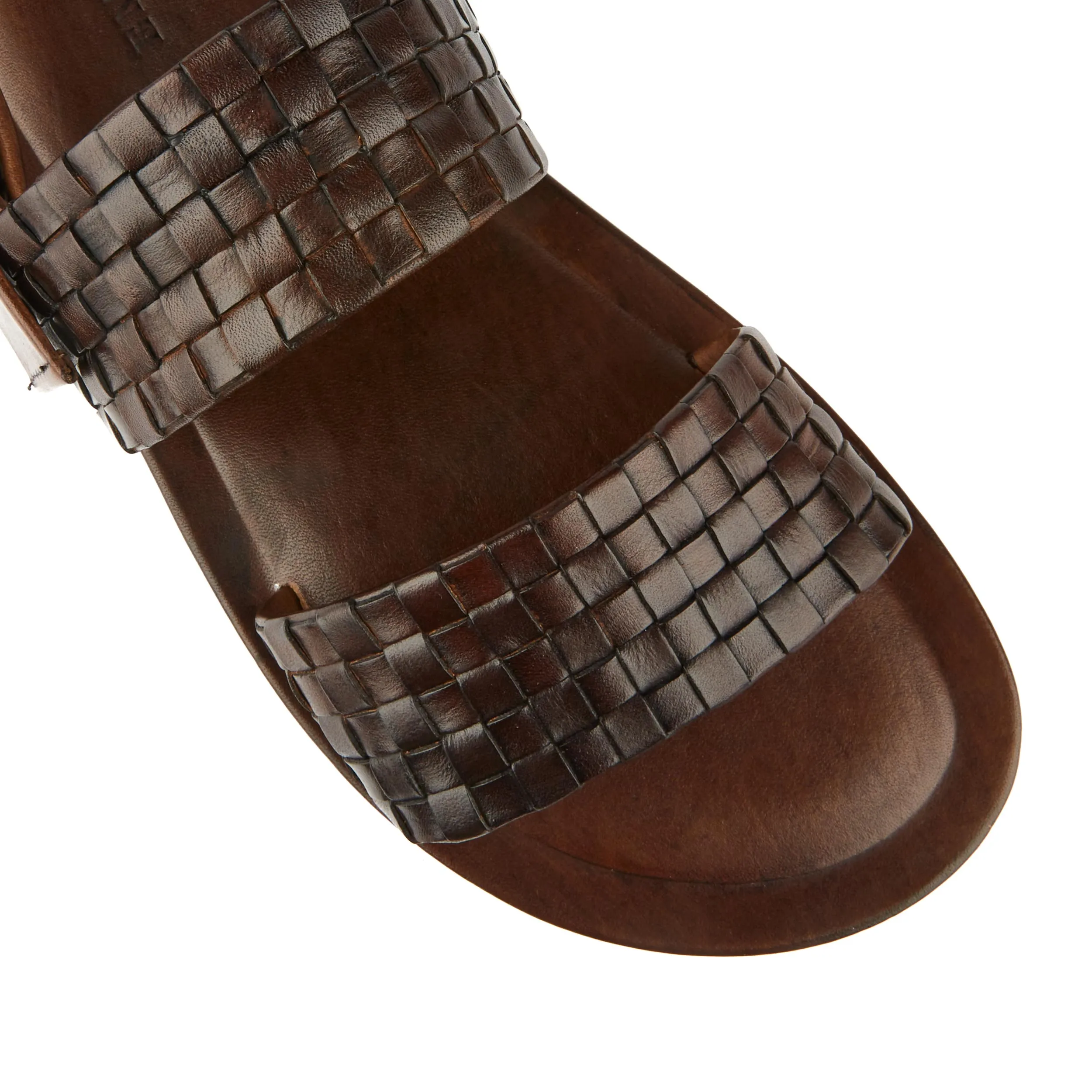 RIVIERA BROWN - Men's leather sandals with wide woven leather double straps