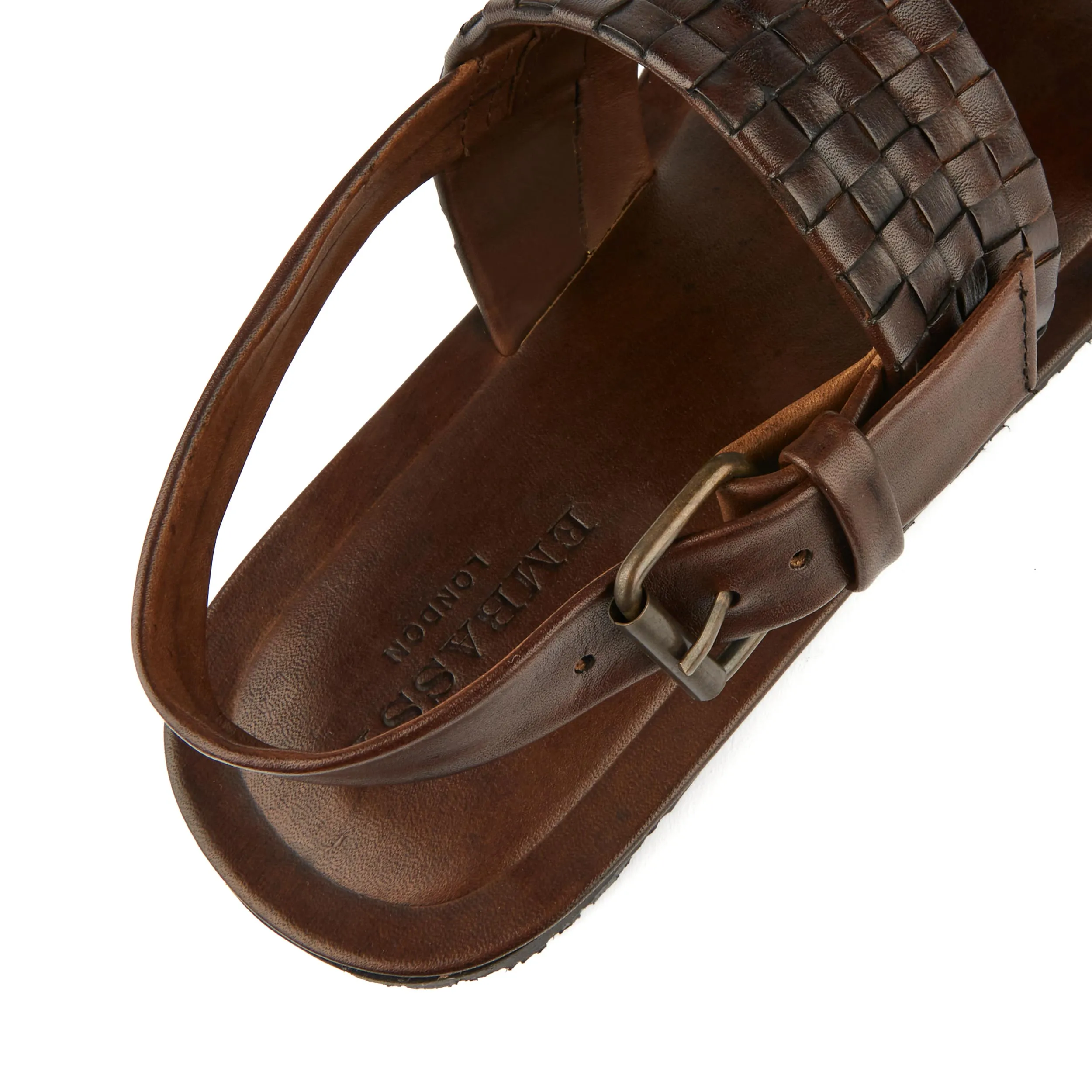 RIVIERA BROWN - Men's leather sandals with wide woven leather double straps