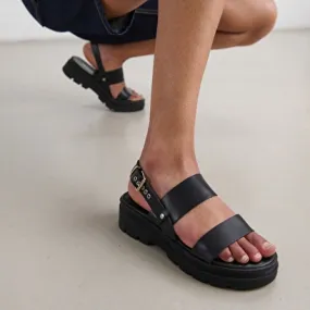 Sandals with thick straps and notched soles in black leather