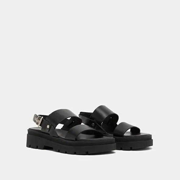 Sandals with thick straps and notched soles in black leather