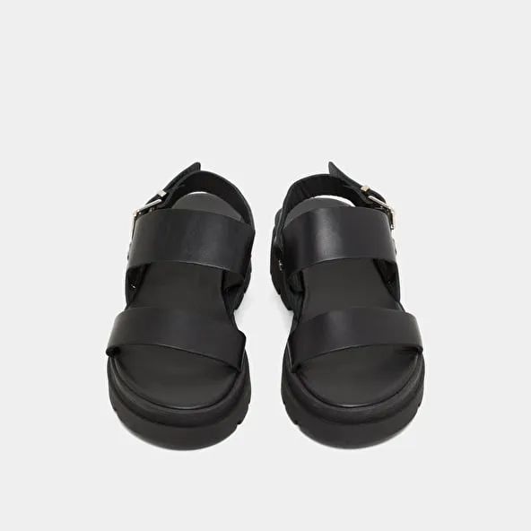 Sandals with thick straps and notched soles in black leather