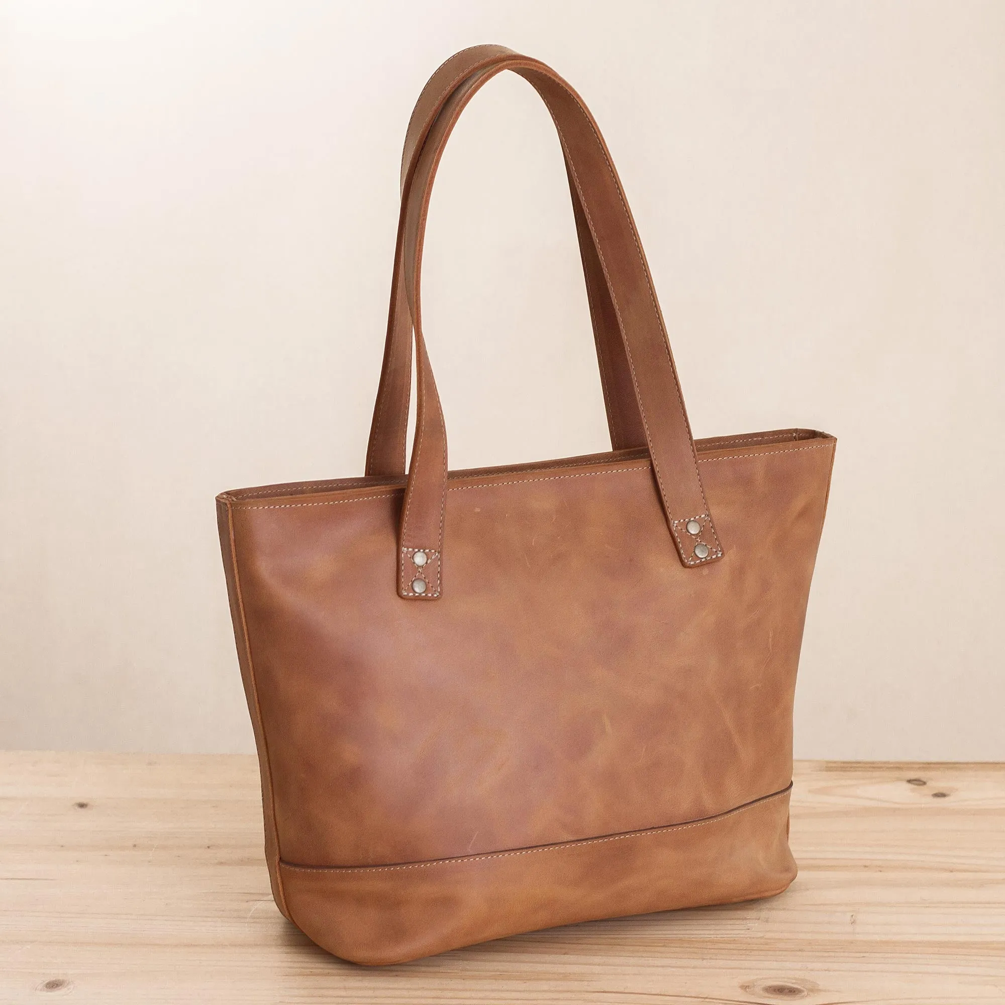 Sepia Waves Handcrafted Leather Tote in Sepia from Peru