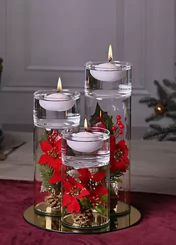 Set of 3 Floating Candles with Poinsettias | Kaleidoscope