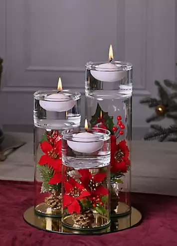 Set of 3 Floating Candles with Poinsettias | Kaleidoscope