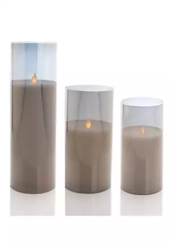 Set of 3 Grey LED Glass Candles | Kaleidoscope