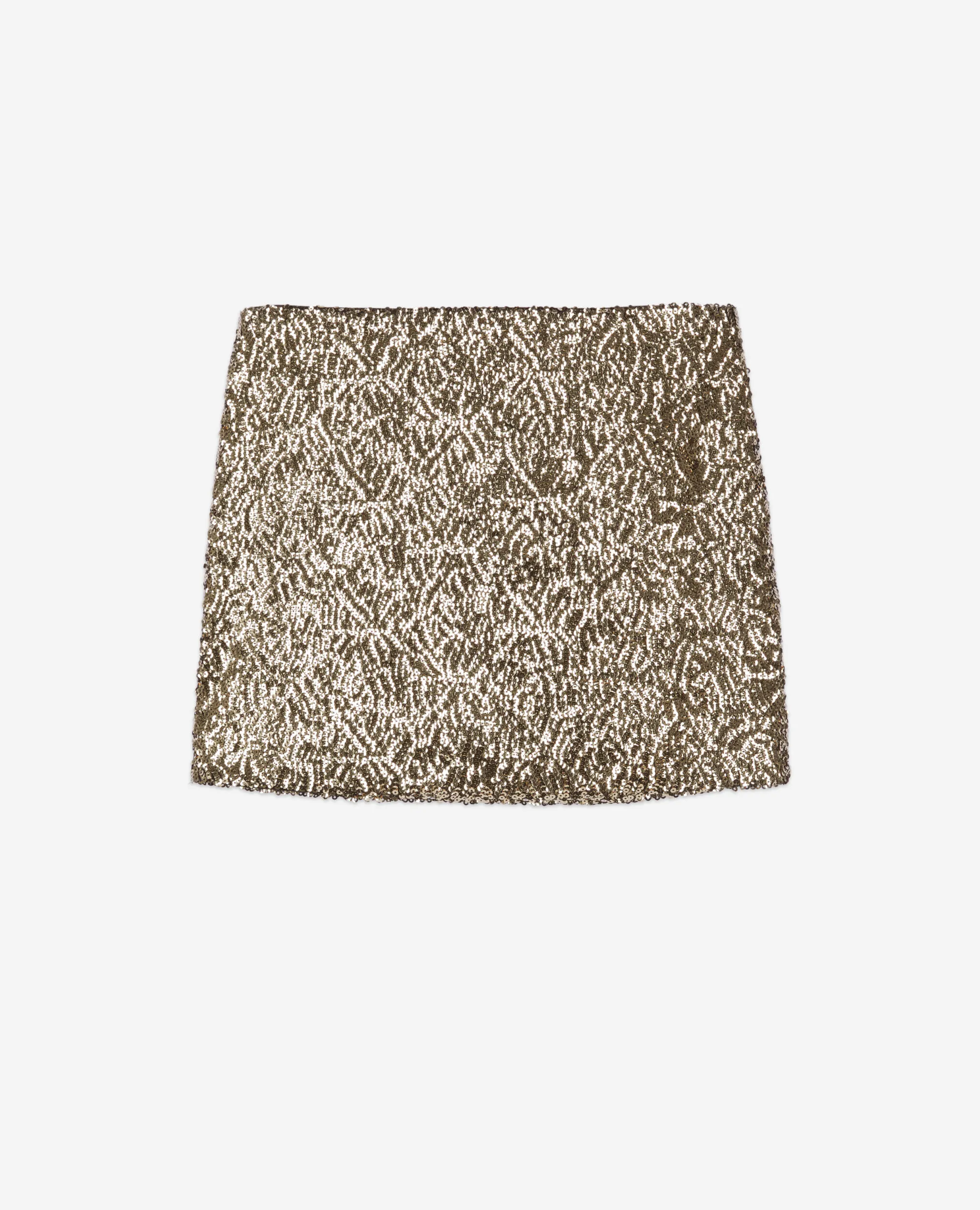 Short golden sequined skirt