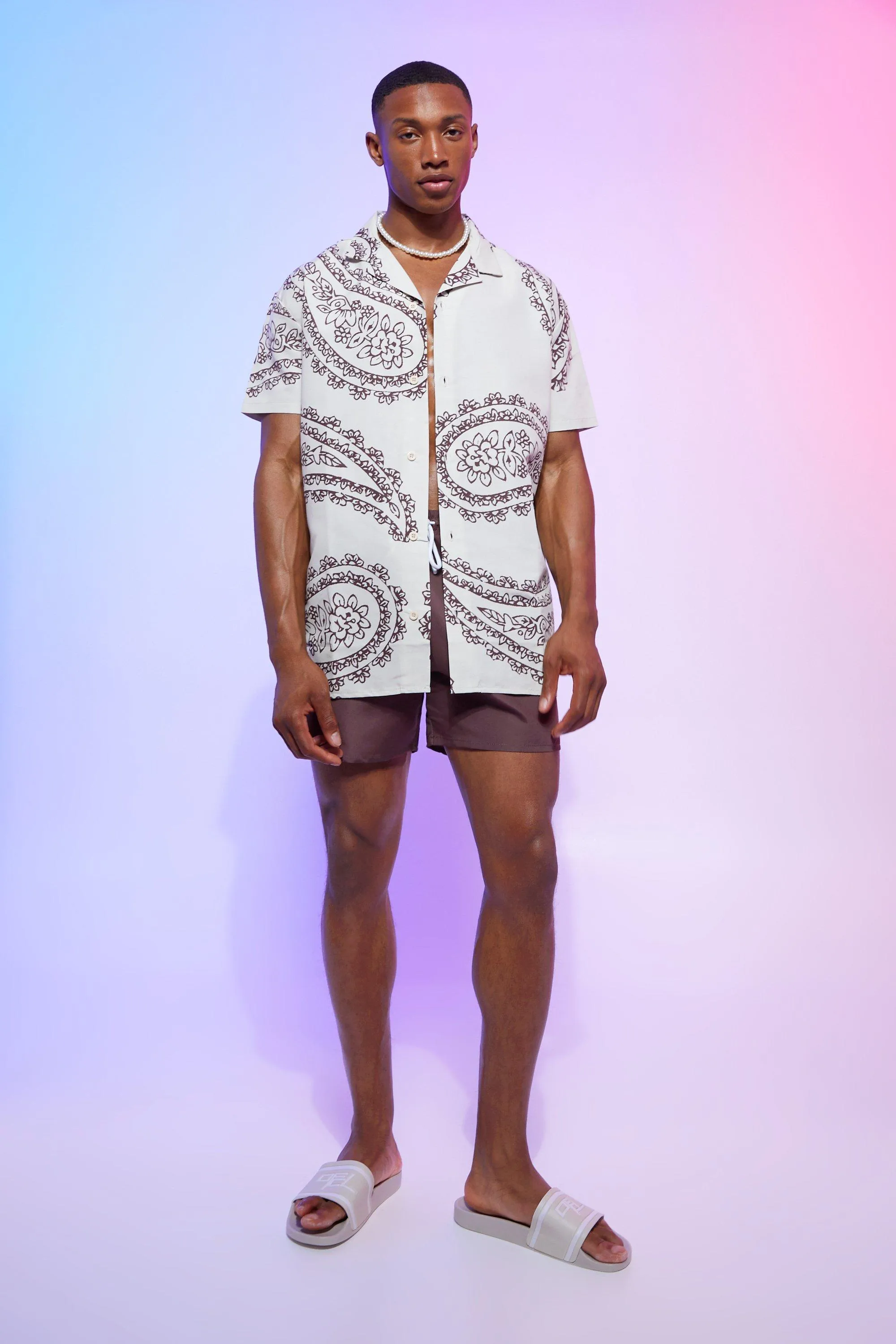 Short Sleeve Pastel Bandana Shirt And Swim Short | boohooMAN UK