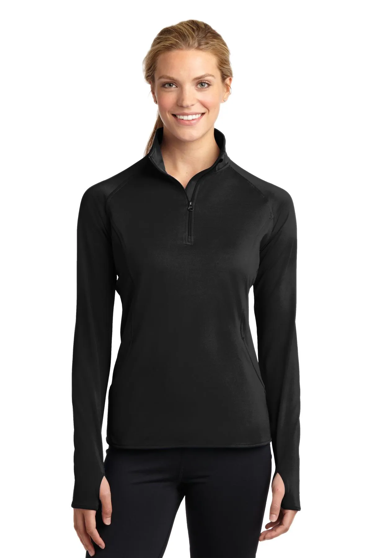 Sport-Tek Ladies Sport-Wick Stretch 1/2-Zip Pullover LST850 Black [Horton Group]