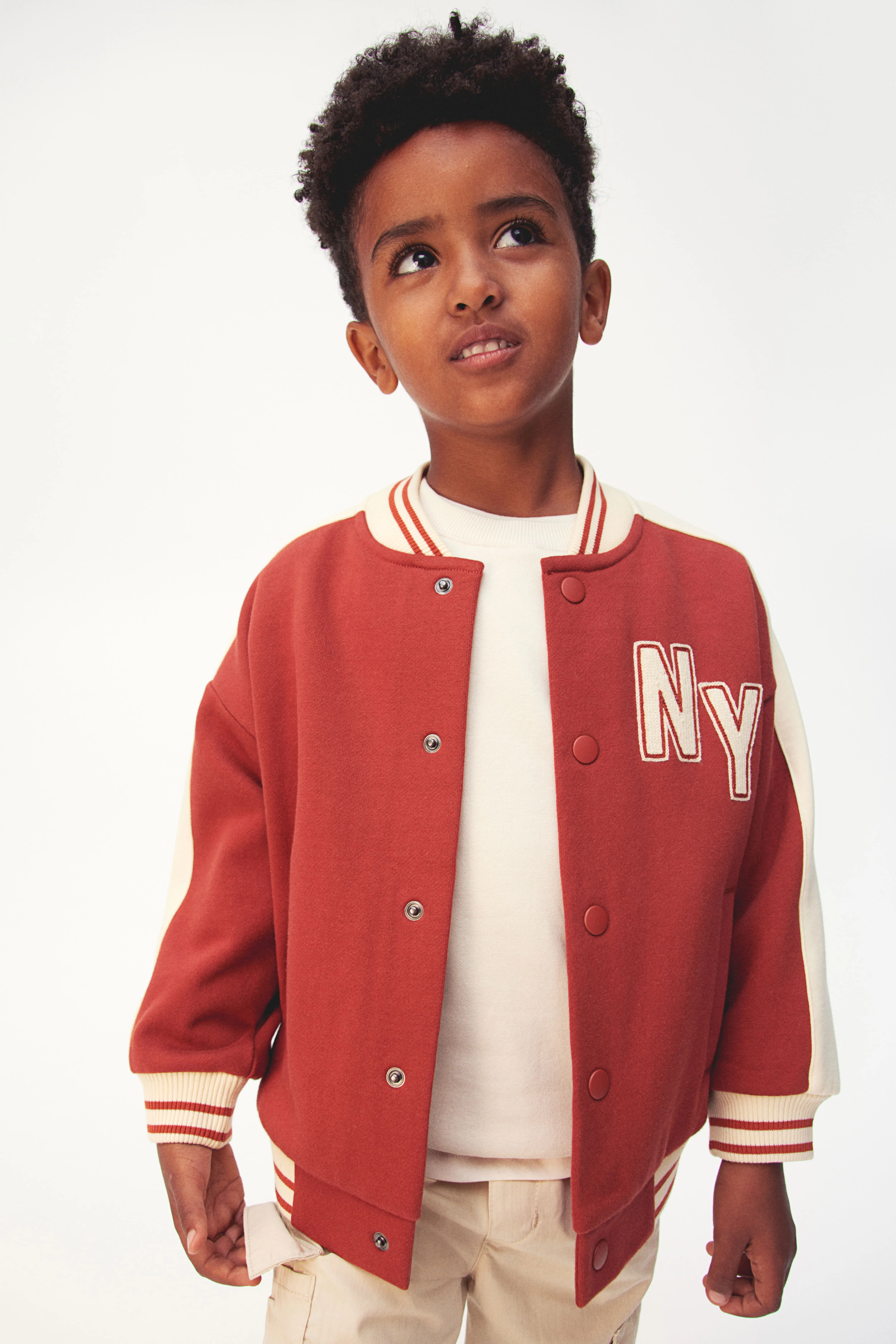 Sweatshirt baseball jacket - Crew-neck - Long sleeve - Brick red/NY - Kids | H&M GB