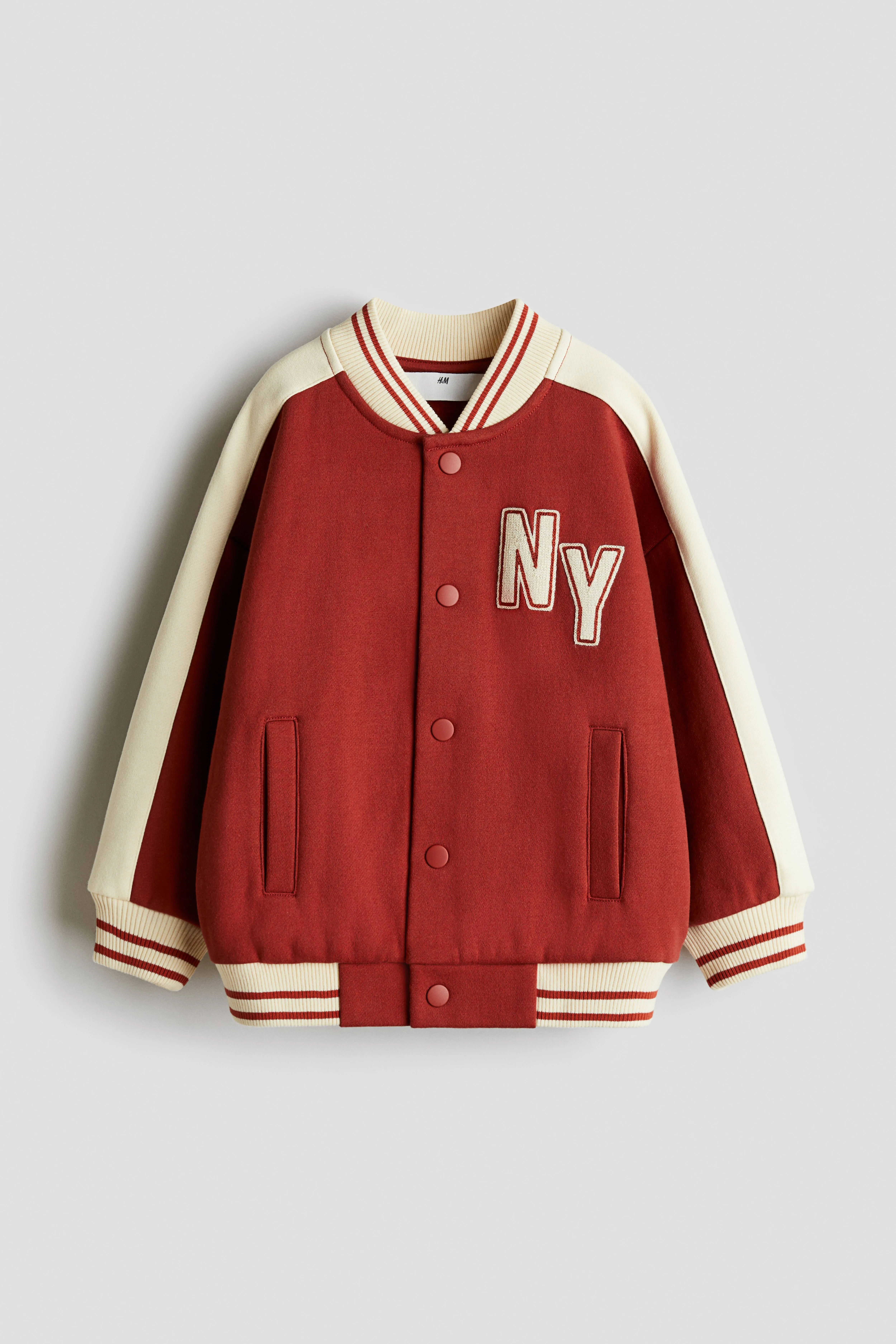 Sweatshirt baseball jacket - Crew-neck - Long sleeve - Brick red/NY - Kids | H&M GB