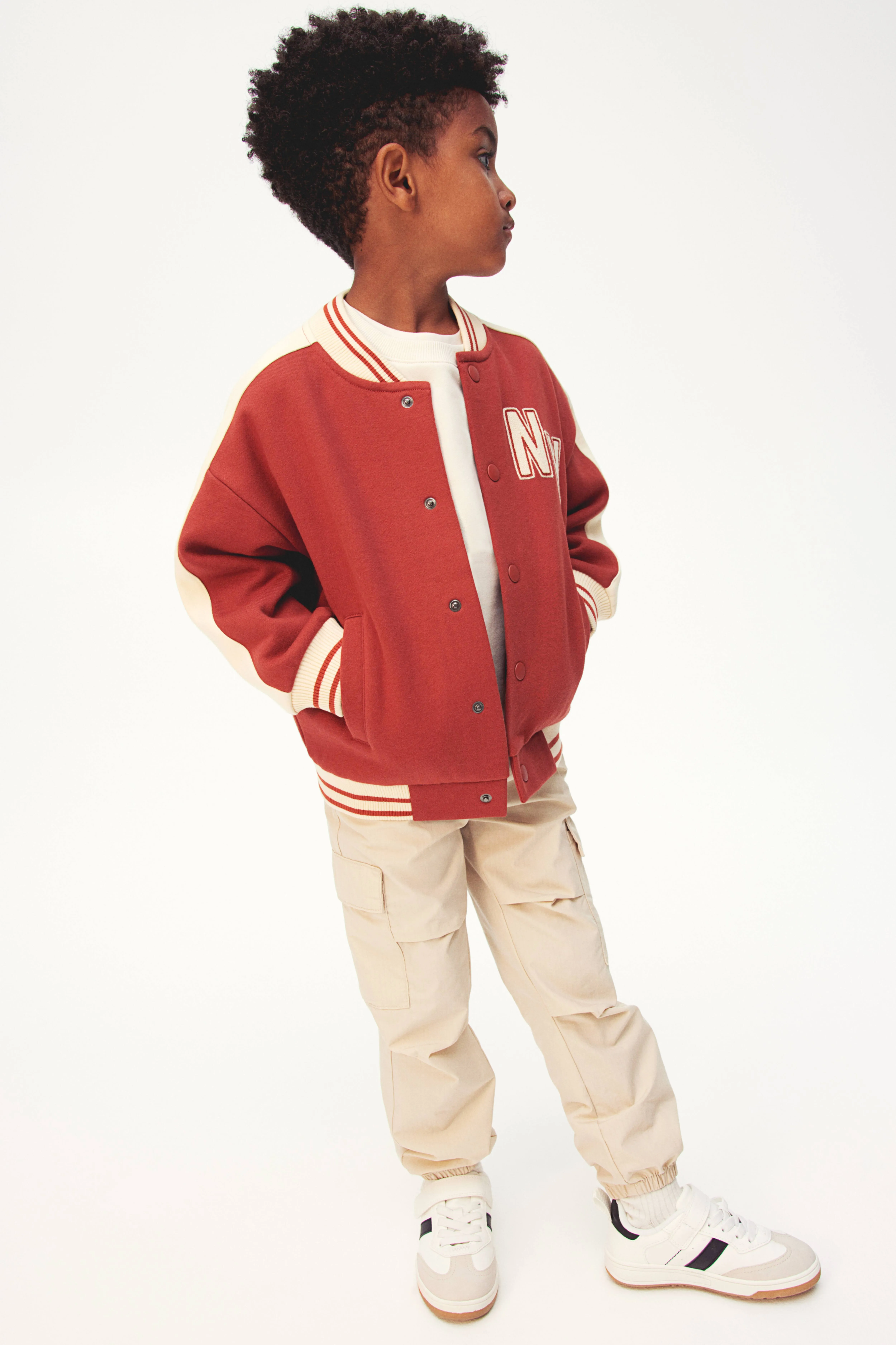 Sweatshirt baseball jacket - Crew-neck - Long sleeve - Brick red/NY - Kids | H&M GB