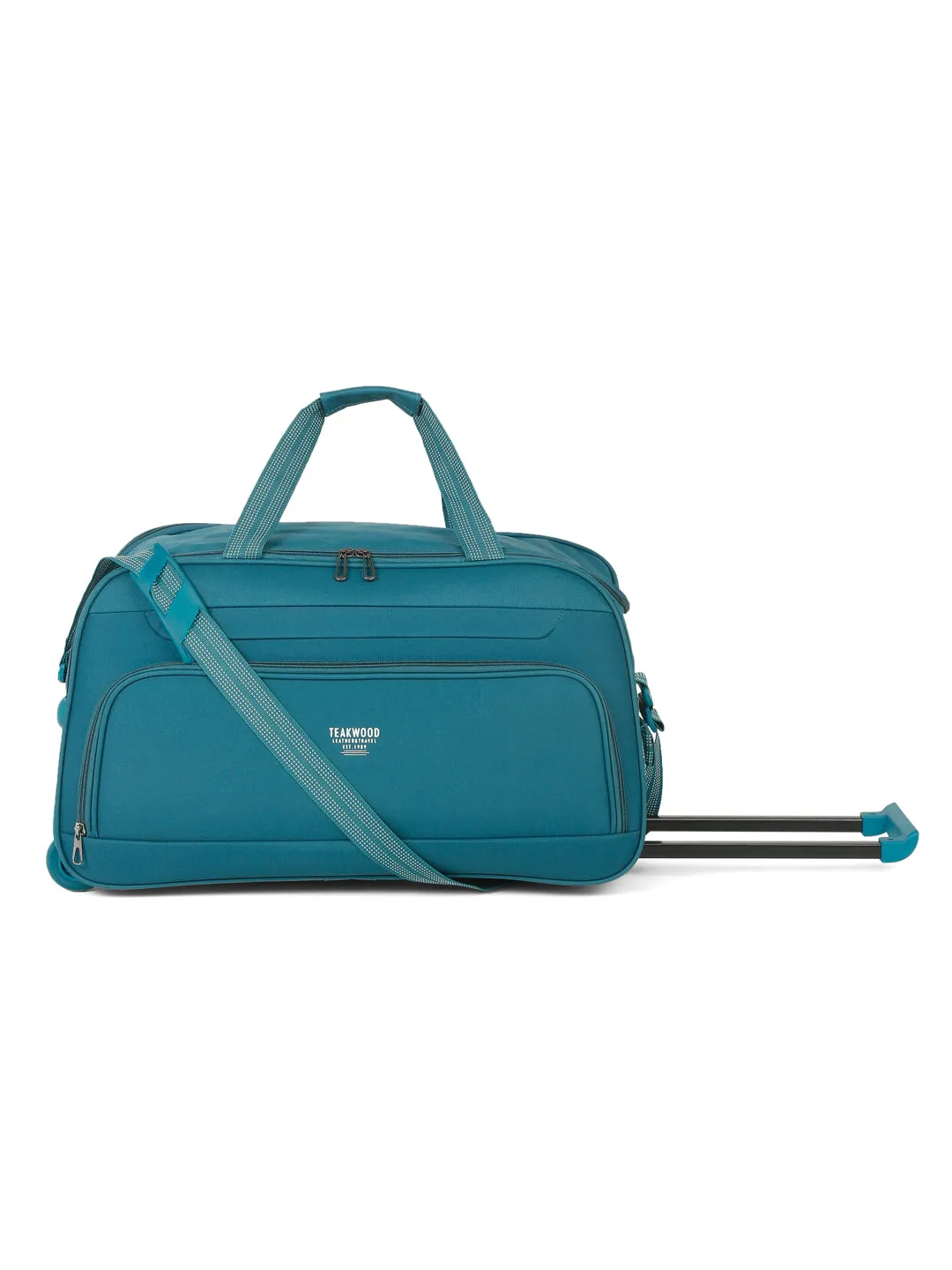 Teal Printed Large Duffle Trolley Bag