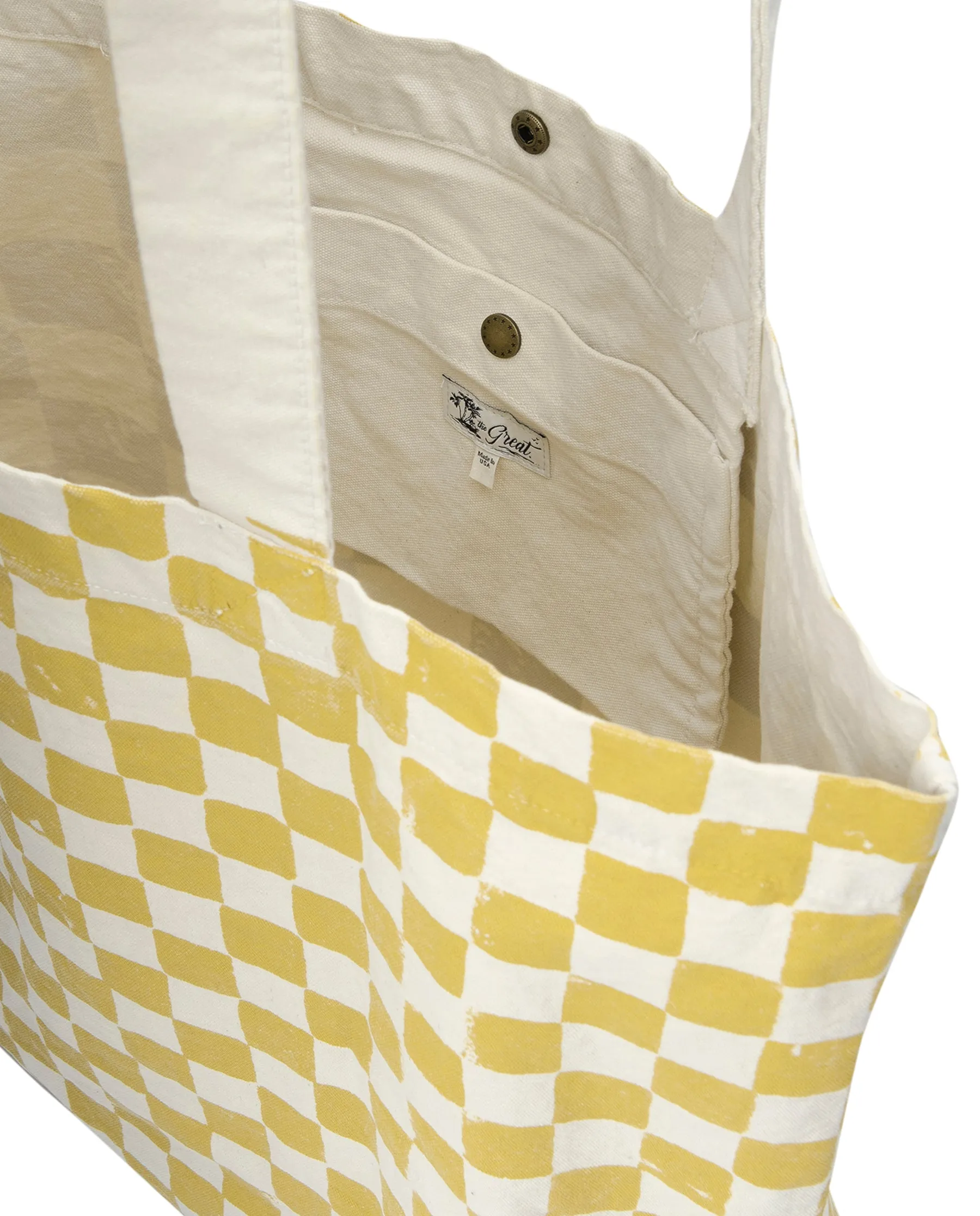 The Beach Tote. -- Cream with Citron Check Stamp