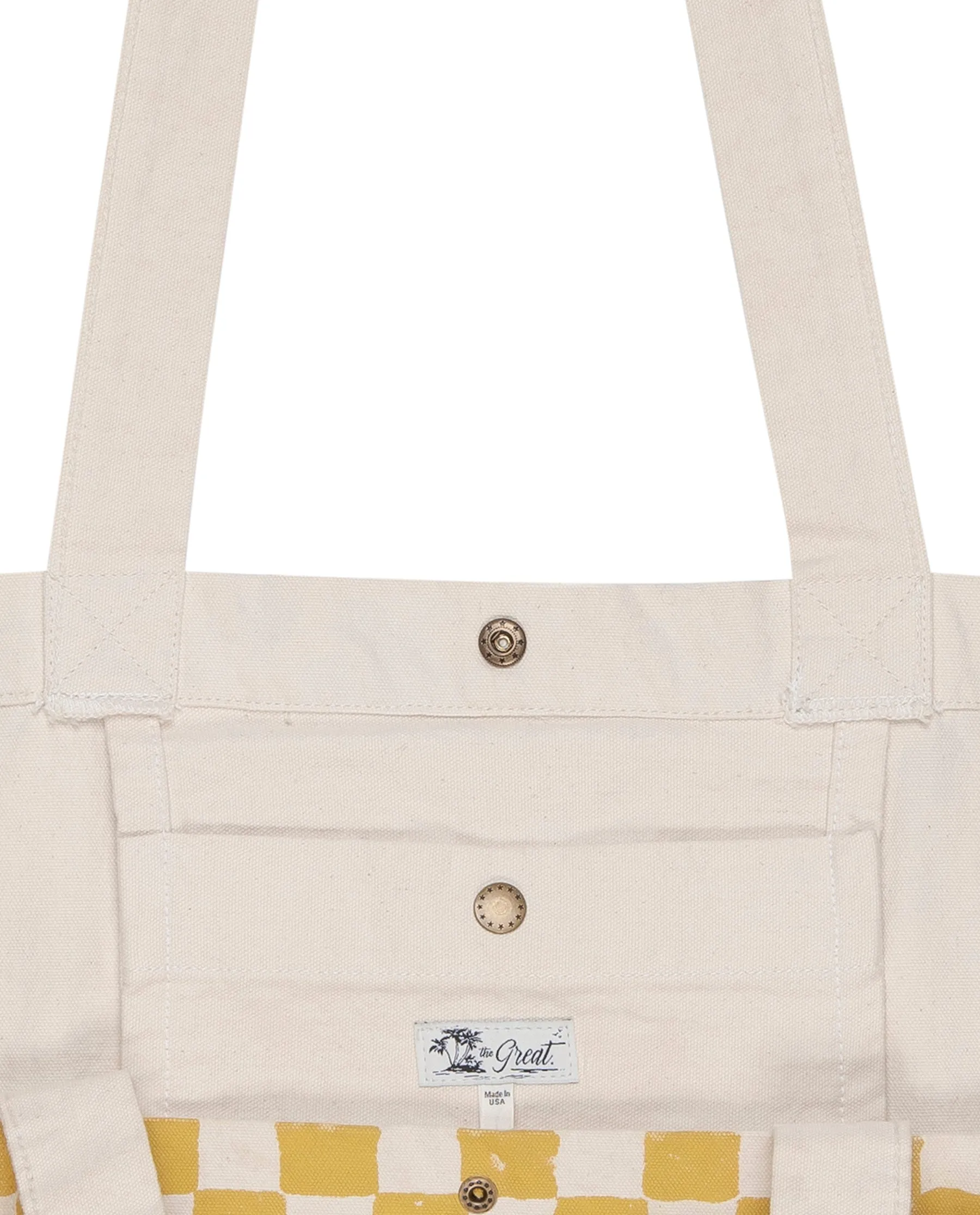 The Beach Tote. -- Cream with Citron Check Stamp