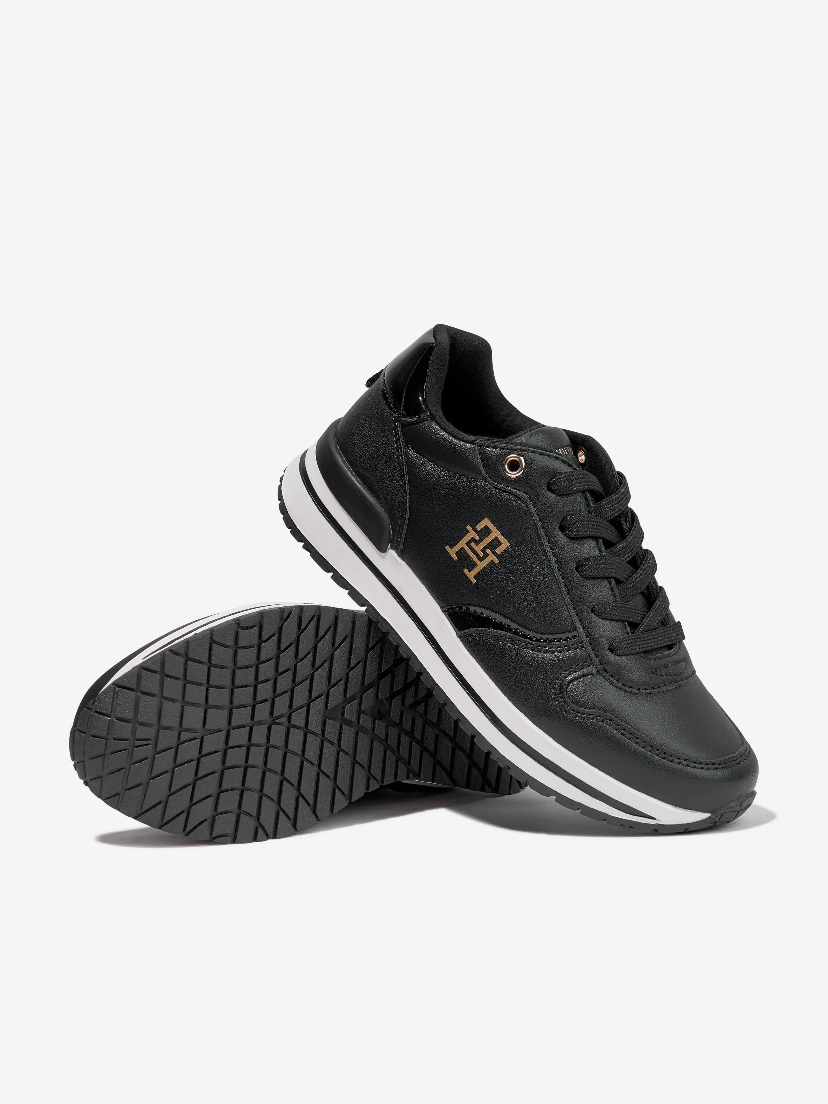 Tommy Hilfiger Girls Monogram Low Cut Lace-Up Trainers in Black