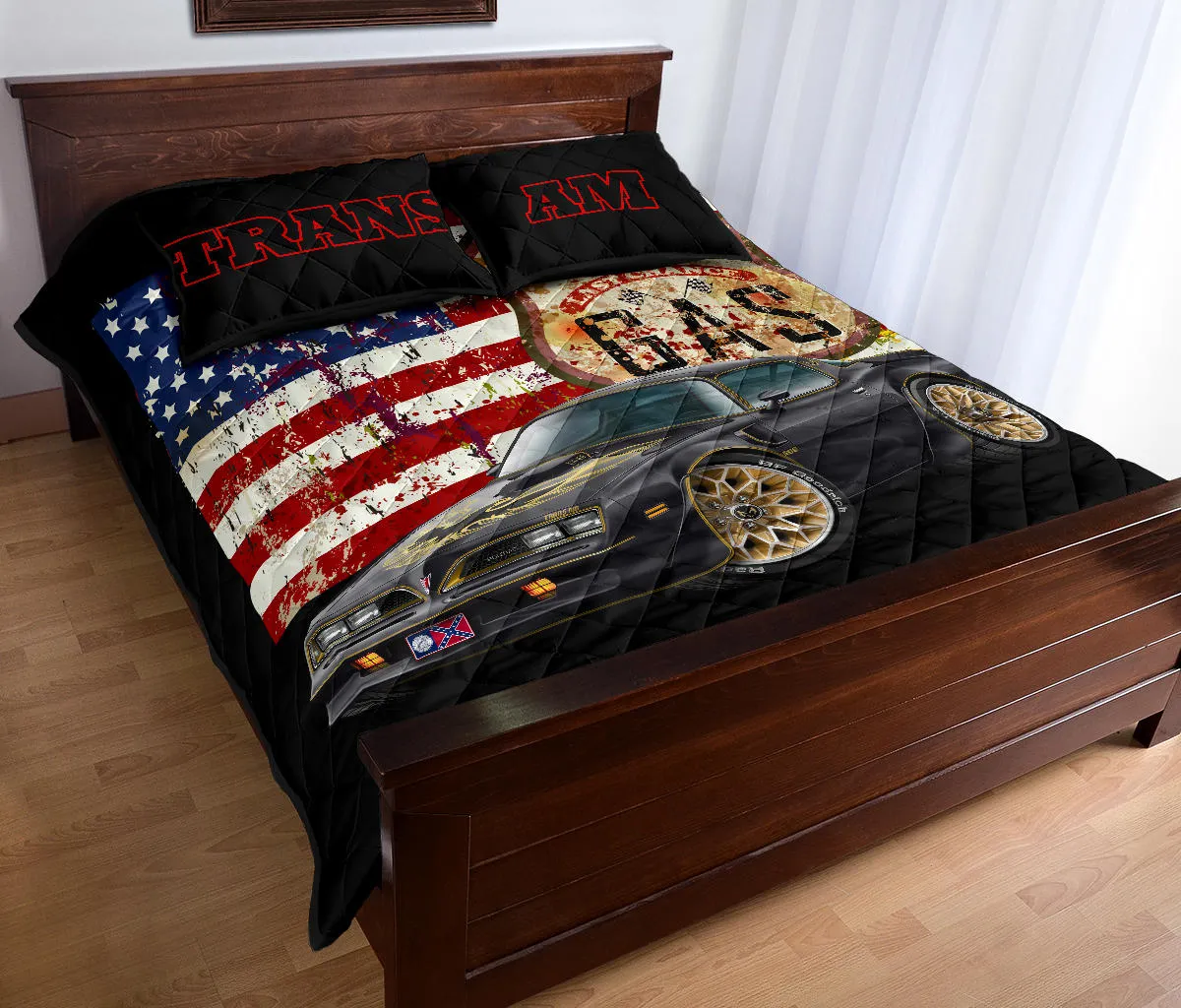 Trans Am American Flag Route 66 Muscle Car Art Quilt Set