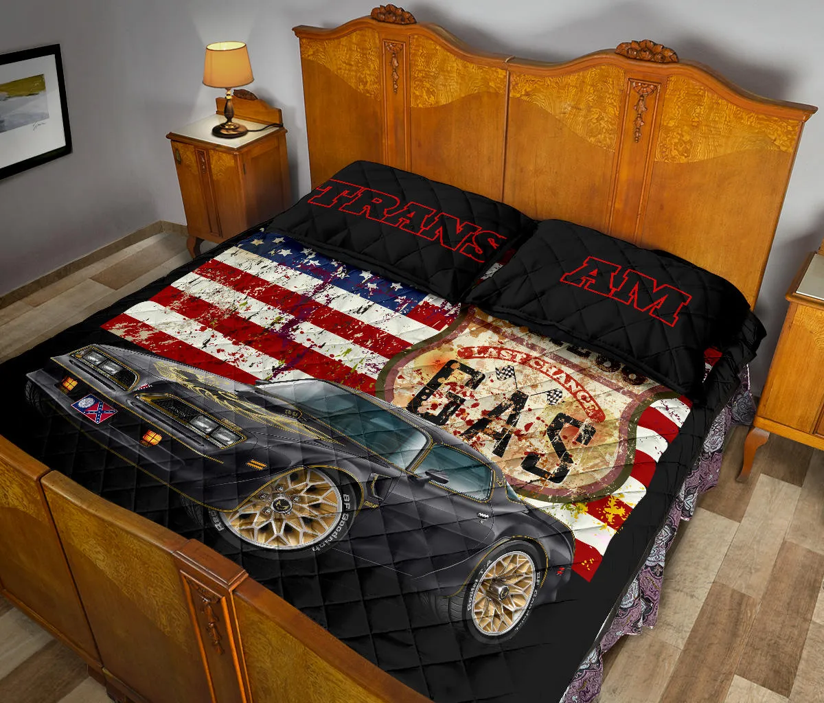 Trans Am American Flag Route 66 Muscle Car Art Quilt Set