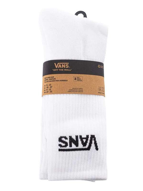 Vans 3 Pack Crew Socks - White