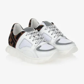 White FF Leather Trainers