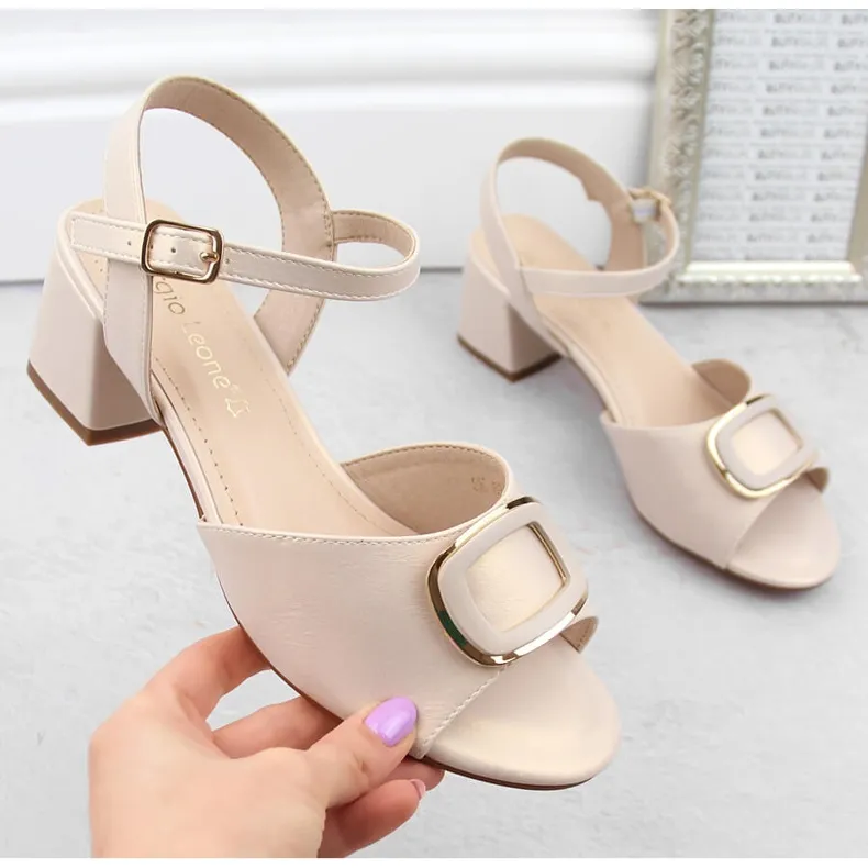 Women's elegant beige high-heeled sandals Sergio Leone SK891