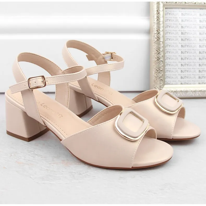 Women's elegant beige high-heeled sandals Sergio Leone SK891