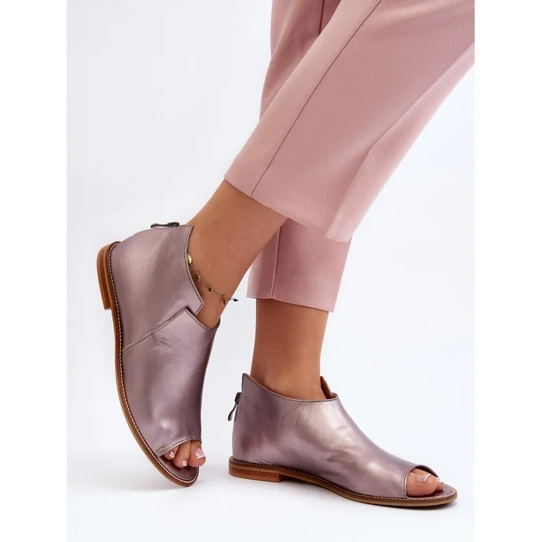 Women's Leather Sandals Laura Messi 2443 Rose Gold pink