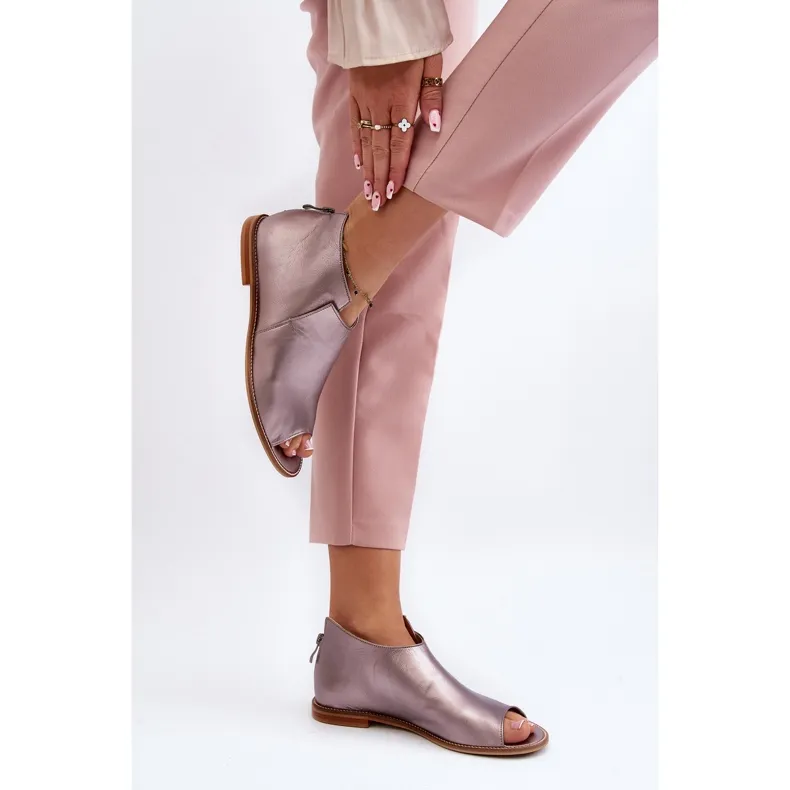 Women's Leather Sandals Laura Messi 2443 Rose Gold pink