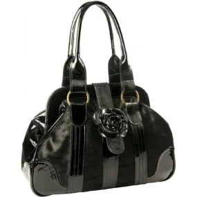 Womens Luxury Ponyskin Rose Black Buckle Leather Tote Handbag