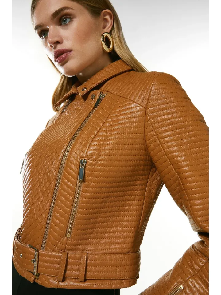 Women’s Tan Brown Leather Biker Jacket